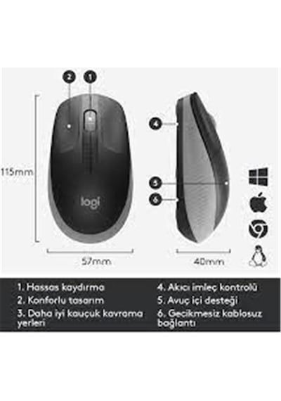 Logitech 910-005909 M191 Mavi Büyük Boy Kablosuz Mouse Optik 1000 Dpı Buton Diğer