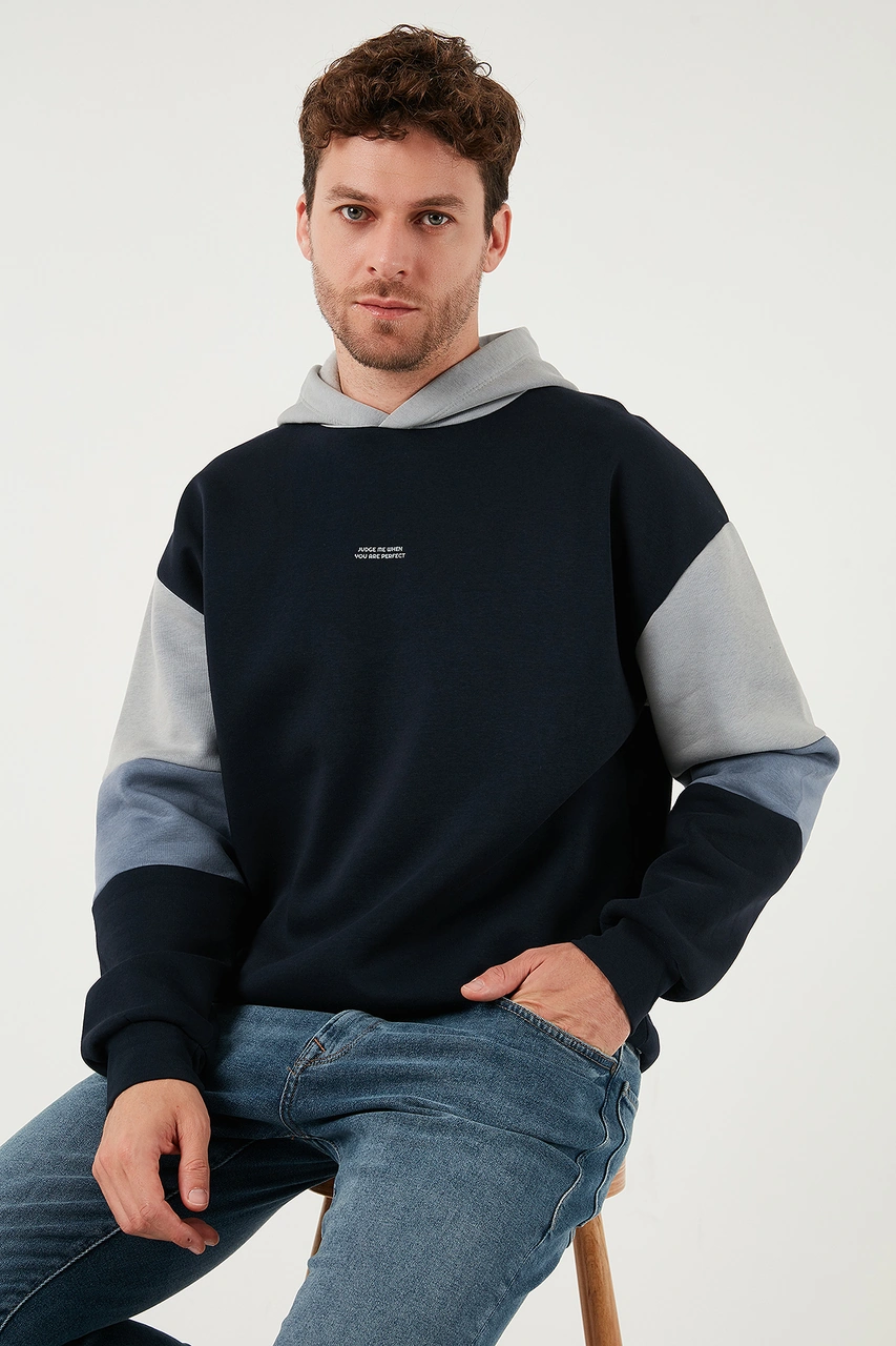 Buratti Pamuklu Relaxed Fit Kapüşonlu Içi Tüylü Yumuşak Şardonlu 2' Li Paket Erkek Sweat 5905299S2 Açık Haki-Koyu Lacivert