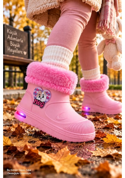 Muggo Muppy Işıklı Kürk Detaylı Unisex Çocuk Günlük Yağmur Ve Kar Botu Pudra
