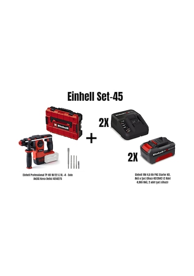 Einhell Set-45 Einhell Professional Tp-hd 18/22 Li Bl +4 Akülü Kırıcı Delici+einhell 18v 4,0 Ah Pxc Starter Kit, Akü & Şarj Cihazı