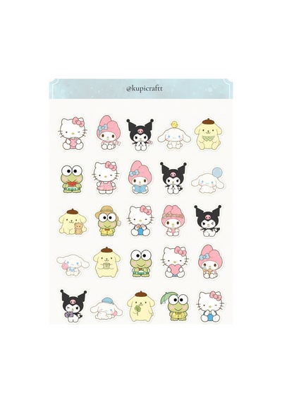 Sanrio Karakterleri -hello Kitty - Kuromi-cinnamonroll -keroppi -pompompurin 7 Sayfa Sticker Set 0