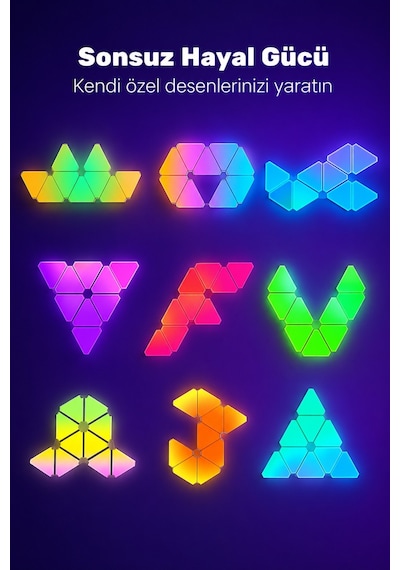 Triangle Rgbıc Üçgen Duvar Apliği Telefon Ve Kumanda Kontrollü Özelleştirilebilir 10 Parça Rgb-ıc
