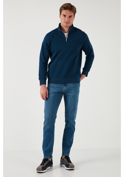 Buratti Pamuklu Regular Fit Yarım Fermuarlı Dik Yaka Erkek Sweat 59052592 Indigo