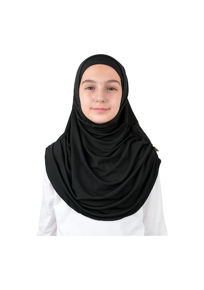 Pratik Hazır Geçmeli Boneli Çocuk Şal Siyah Siyah