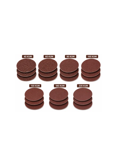 Cırt Zımpara Seti 115 Mm 23 Parça 40-60-80-100-150-180-220 Kum Zımpara Tabanı + Matkap Aparatı