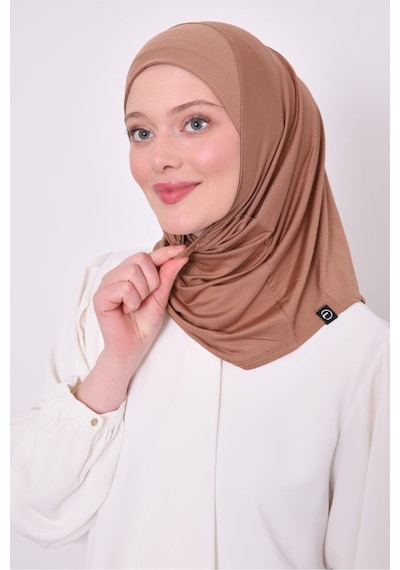 Melodi Scarf Kadın Tesettür Cimafit Nefes Alan Hazır Pratik Hijab Bone Sütlü Kahve Sütlü Kahverengi