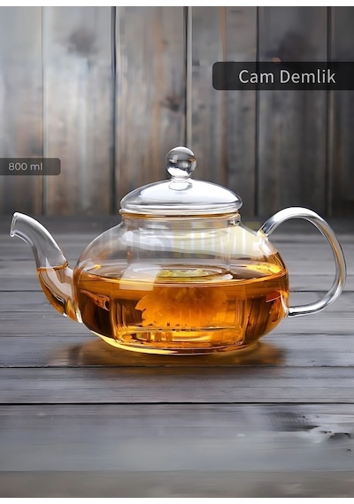 Jet's Home Cam Demlik Borasilikat Demlik Şeffaf Süzgeçli Çay Demliği Isıya Dayanıklı Bitki Çayı Demlik 800 Ml Şeffaf