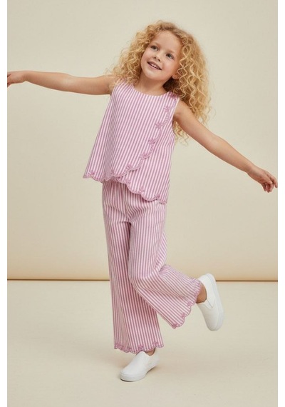 Kız Çocuk Nakışlı Bluz Ve Pantolon Takım Pembe