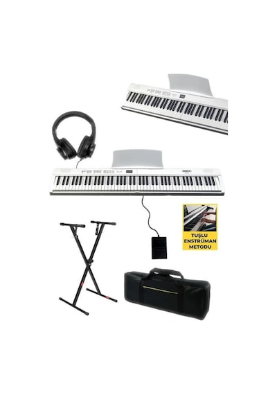 Midex Plx-80whst Taşınabilir Katlanır Dijital Piyano Tuş Hassasiyetli 88 Tuş Bt Stand Sustain Kulaklık Çanta Metod
