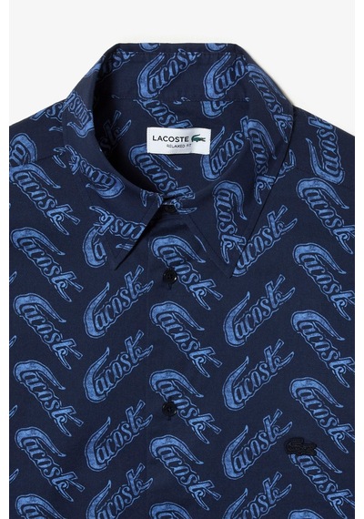 Lacoste Men's Relaxed Fit Navy Shirt Bol Kesim Erkek Kısa Kol Gömlek Lacivert