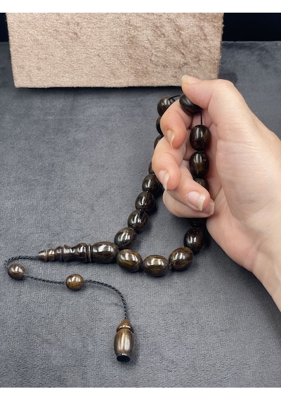 Efe Boy Sistemli İri Tane Tütün Çekoslavak Katalin Tesbih 13x16 Mm Kahverengi