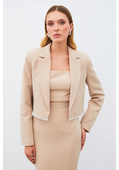 Sateen Aksesuarlı Kısa Ceket - Bej-134921 Bej
