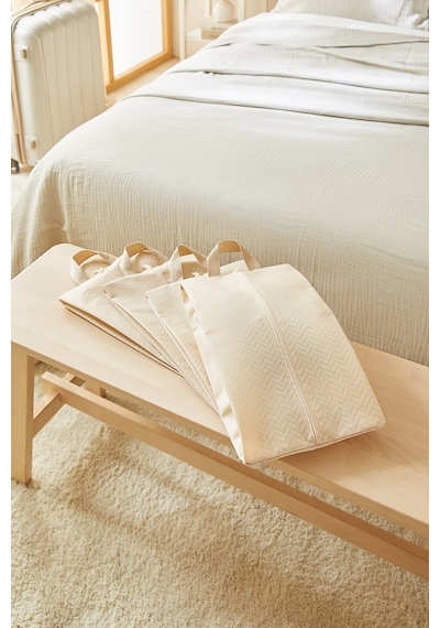 Ocean Home Textile 4'lü Bej Balıksırtı Ayakkabı Düzenleyici Taşıma Çantası Seti 22 X 40 X 9 Cm