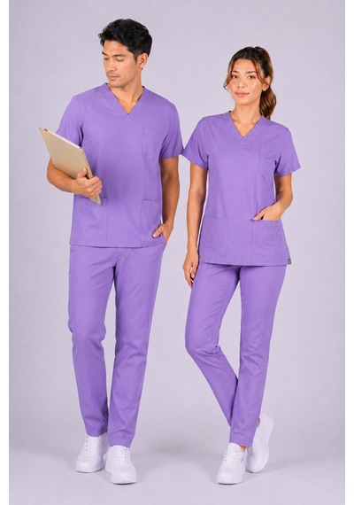 Üniforma Lila Hemşire Ve Doktor Forması Scrubs Takımı Likralı Alt Üst Üniforma Unisex Yarasa Kol