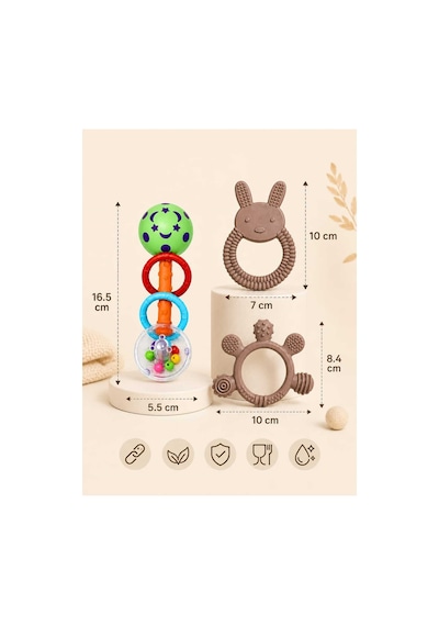 3lü Çıngıraklı Diş Kaşıyıcı Set Kahverengi