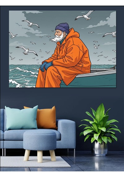 Balıkçı Ve Deniz Kenarında Yalnızlık Dekoratif Kanvas - Mdf Ahşap Tablo