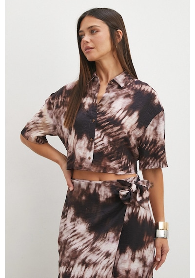 Uterpe Brown Mocha Tie Dye Cropped Shirt Bej