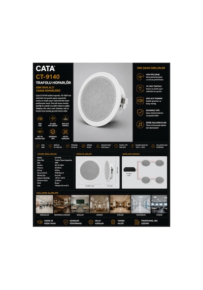Ct-9140 Trafolu Hoparlör 60w Sıva Altı Tavan Hoparlörü 70-100v Anons Ve Müzik Sistemi