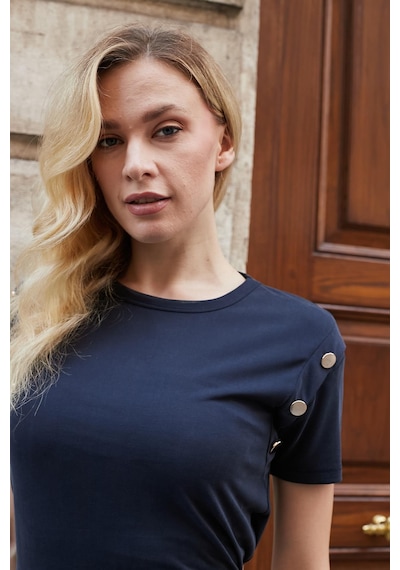 Jument Kadın Kaliteli Modal Kumaş Sıfır Yaka Düğme Aksesuarlı Kısa Kol T-shirt Bluz-lacivert Lacivert Jument Kadın Kaliteli Modal Kumaş Sıfır Yaka Düğme Aksesuarlı Kısa Kol T-shirt Bluz-lacivert Lacivert