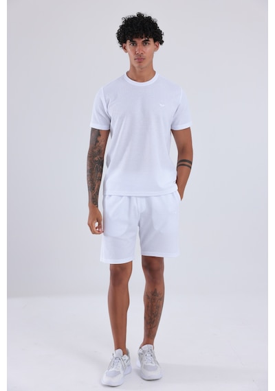 Rowinger Waffle Dokulu Nakış Logo Detaylı Oversize Erkek T-shirt Beyaz