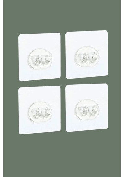 4 Adet 7x7 Cm Şeffaf Yapışkanlı Banyo Askısı, 4'lü Banyo Düzenleyici Sticker Beyaz Diğer