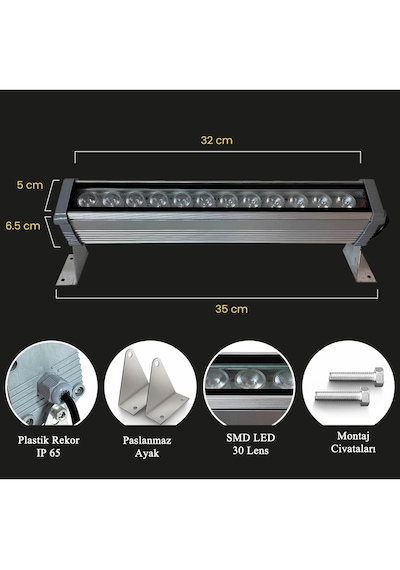 Ledly 40 Cm 12 W Wallwasher Duvar Boyama Beyaz
