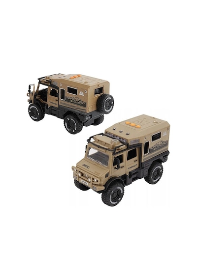 Bej Işıklı Ve Sesli Unimog Tarzı Off-road Karavan Jeep - 18 Cm Sürtmeli Safari Kamp Aracı Çok Renkli