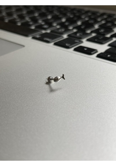 316 L Cerrahi Çelik Dudak Kıkırdak Helix Tragus Piercingi Balık Detaylı Piercing Siyah - Mavi
