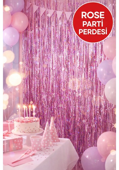 Rose Parlak Parti Perdesi 100x200 Cm Doğum Günü, Baby Shower, Fotoğraf Arka Fon 100 200