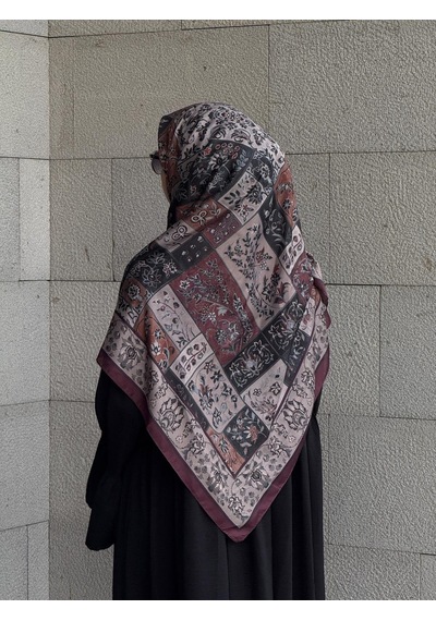 Qalortex Scarf Pamuklu Soft Osmanlı Desen Eşarp-mürdüm