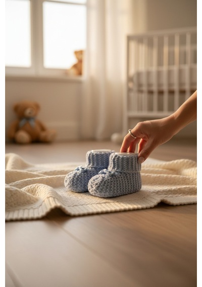 Balbeybi Örgü Triko Yenidoğan Bebek Patiği 0 6 Ay Unisex Ponponsuz Yumuşak Patik Mavi