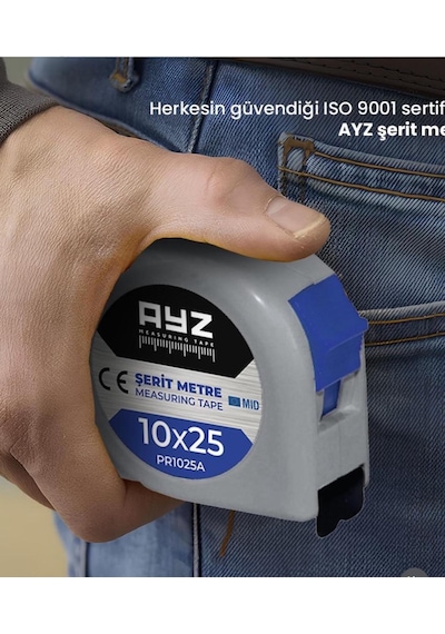 Şerit Çelik Metre 10mx25mm Gri 10 M