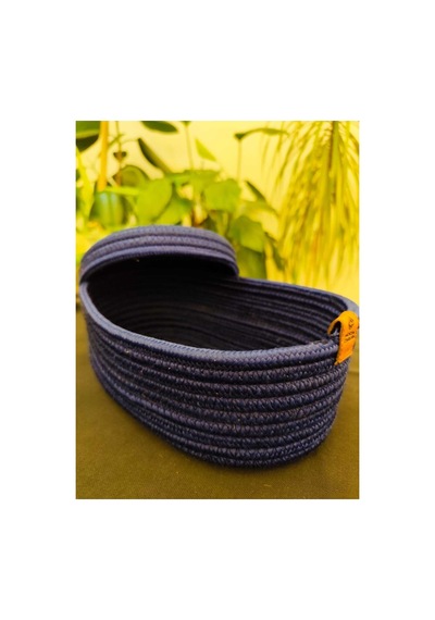 Hasır Jüt Sepet Oval Kapaklı Organizer Düzenleyici 30x20x10 Cm Lacivert Lacivert