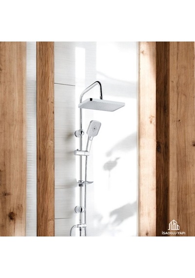İsaoğlu Yapı Banyo Duş Seti Hybrid Diktörtgen Tasarım Paslanmaz Tepe Yağmurlama Sistemi Gri