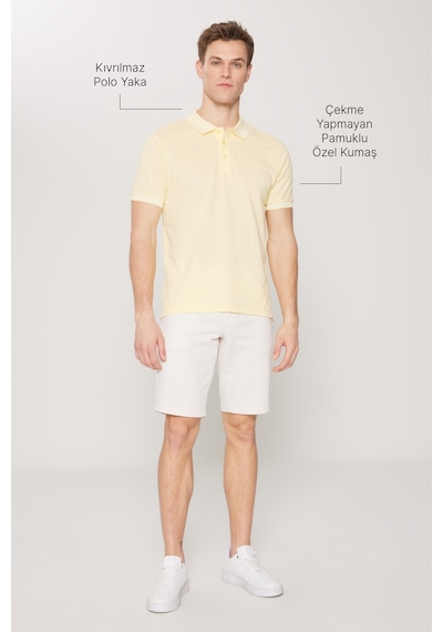 Ac&Co / Altınyıldız Classics 4A4820200047Sbzs Düğmeli Polo Yaka Cepsiz Slim Fit Erkek Tişört Sarı - Beyaz