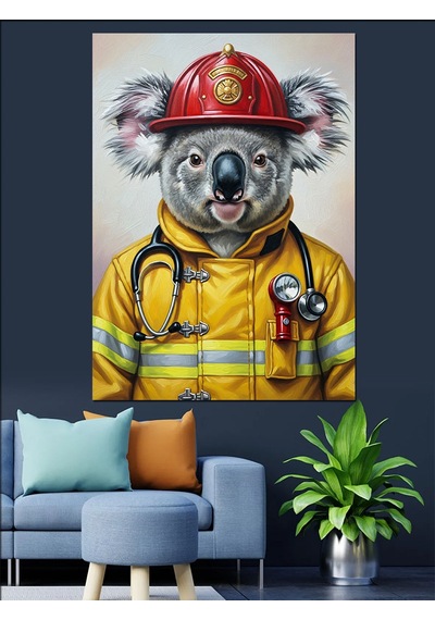 Ahşap Tablo İtfaiyeci Koala