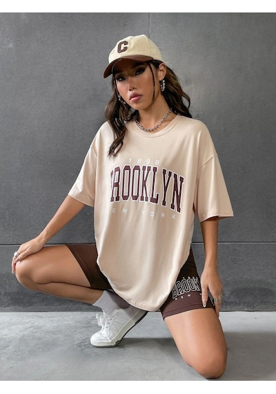 Flood Of Style Kadın Bej Brooklyn Bisiklet Yaka Tshirt