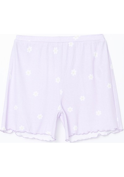 Lcw Young Lila Bisiklet Yaka Çiçekli Kadın Şortlu Pijama Takımı