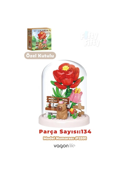 Panlos Yko Serisi Kapibara Figürlü Gül Modeli 134 Parça Oyuncak Blok Yapım Seti Ff-p2591
