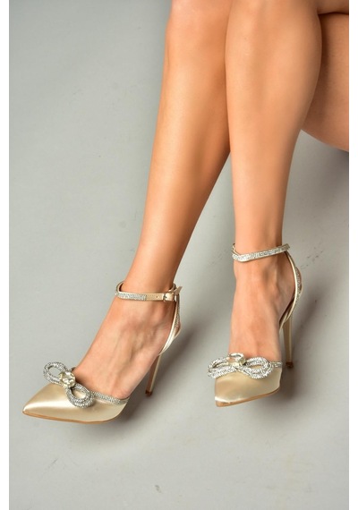 Fox Shoes Ten Saten Kumaş Taşlı Kadın Topuklu Ayakkabı K654051204 Ten
