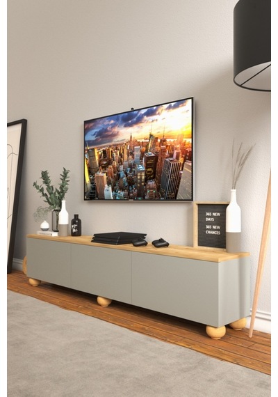 B3 Concept Nort Serisi Koyu Gri & Safir Meşe 3 Kapaklı Tv Ünitesi