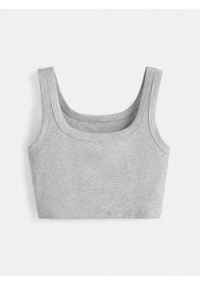 Liona U Yaka Askılı Gri Renk Fitilli Crop Top Büstiyer Gri