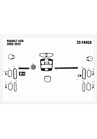 Renault Clio 3 Torpido Kaplama Analog Klima 2005-2012 25 Parça Piano Black