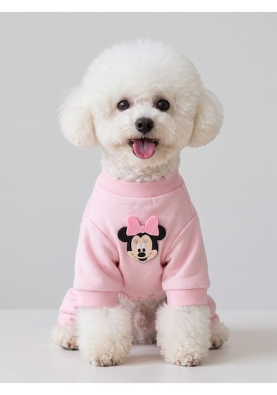 Pinkie Mouse Köpek Tulumu Pembe Kalın Penye Köpek Kıyafeti Sevimli Fare Ve Kurdele Detaylı