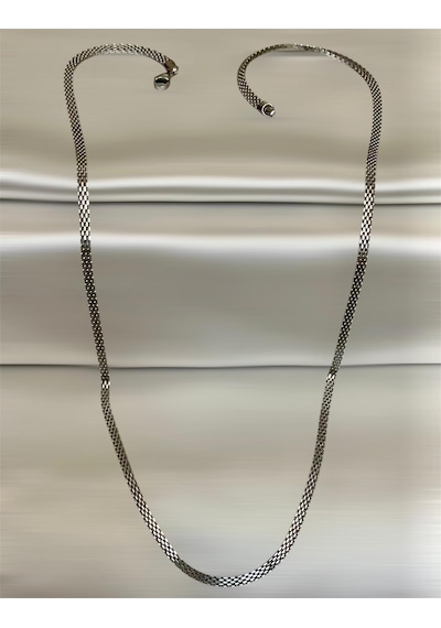 Silver Renk Hasır Örme Çelik Kolye 65 Cm 3mm Silver