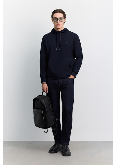 Avva Erkek Lacivert Kapüşonlu Kolay Ütülenebilir İnterlok Regular Fit Sweatshirt B001034