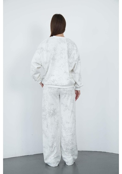 Penyebizden Oversize Sweatshirt & Geniş Paça Eşofman Altı Takım-ekru-gri Baskılı