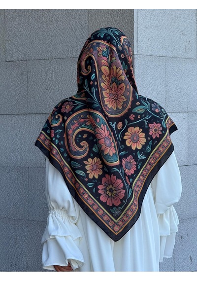 Qalortex Scarf Pamuklu Vintage Desen Eşarp-karma