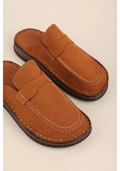 Gondol Hakiki Deri Unisex Sabo Terlik Anatomik Yumuşak Tabanlı Hkm.41 Taba Nubuk