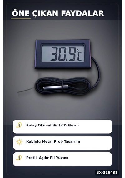 Dijital Termometre Problu Su Geçirmez Sıcaklık Ölçer Akvaryum Ve Gıda Derecesi Bx-316431